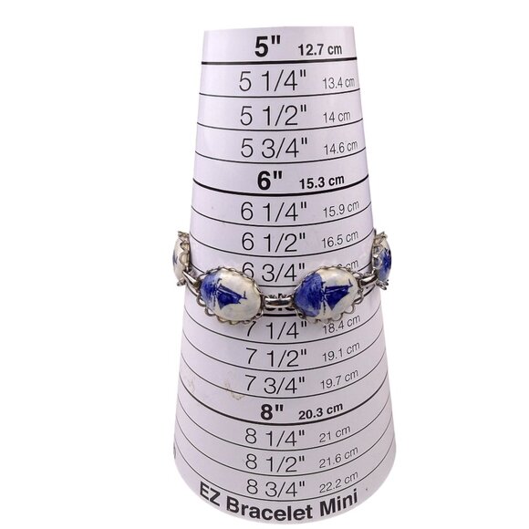 Delft Blue Womens Silver Tone Ceramic Bracelet Hand-Painted Oval Design - Picture 6 of 6